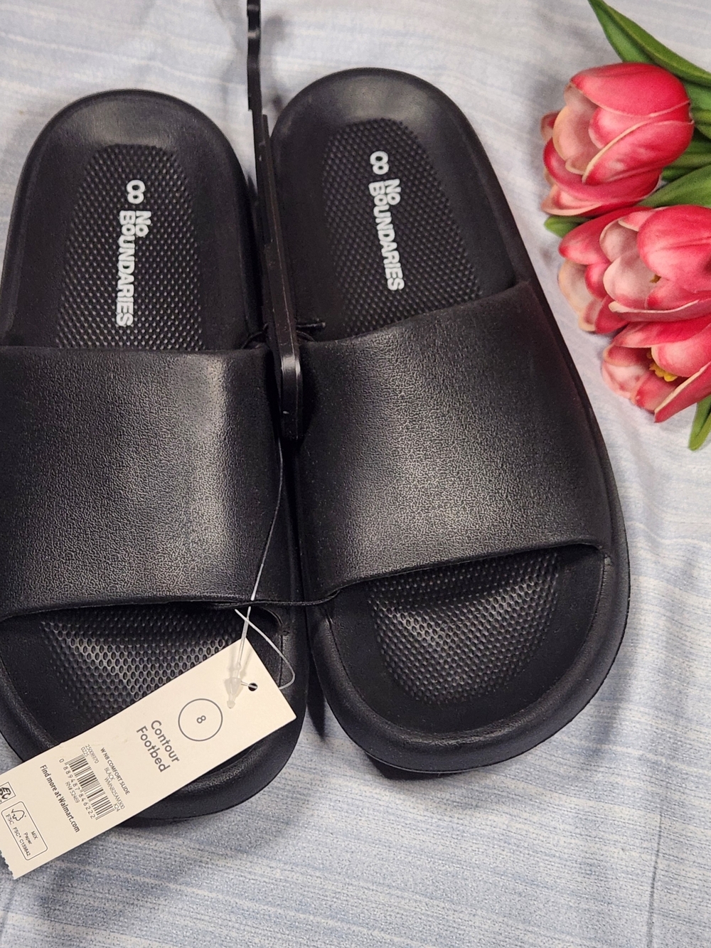 No Boundaries Black Molded Slide Sandals Contour Footbed Women Size 8 NWT